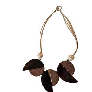 Multi-strand Cord Triple Geometric Pendant Reversible Necklace Brown